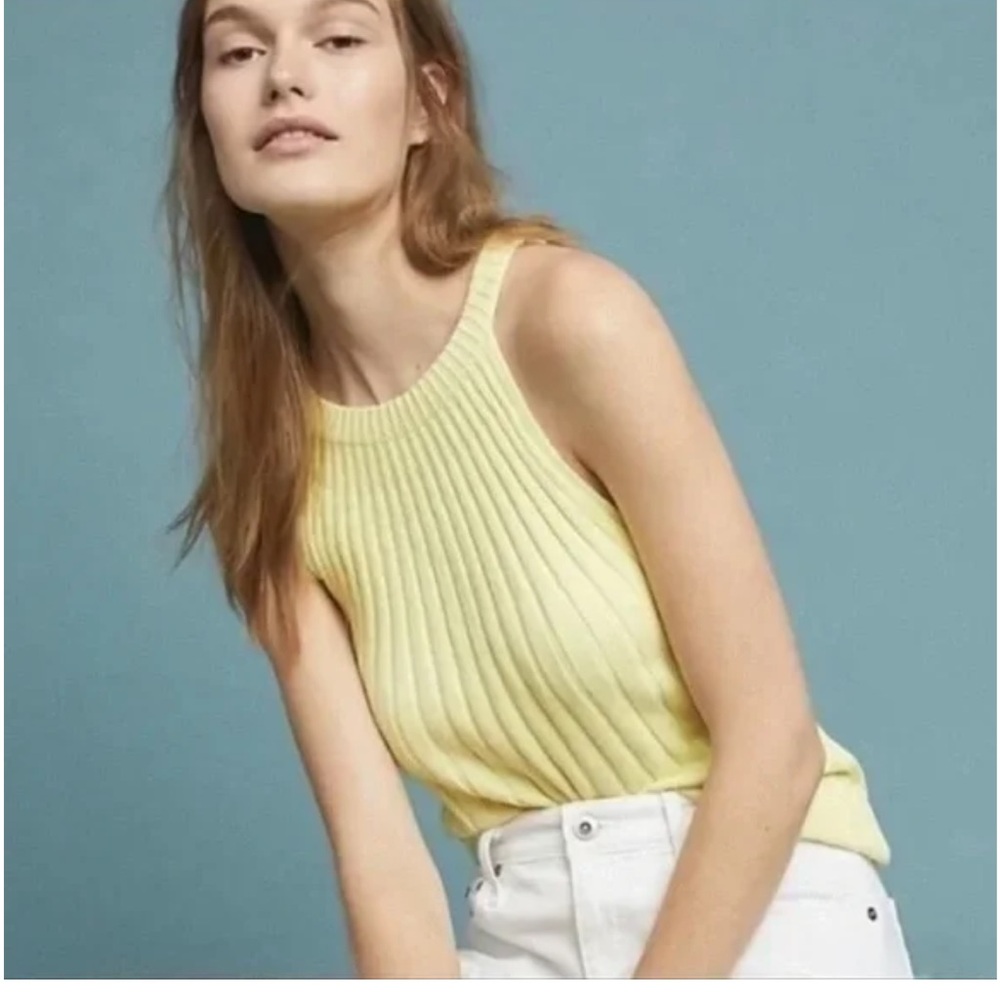 Anthropologie NEW Zadine Ribbed Halter Tank Top in Canary Yellow